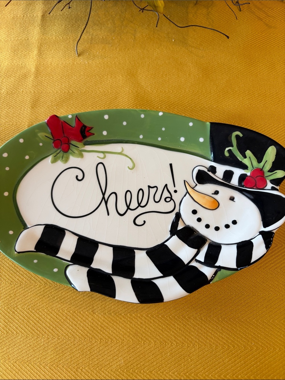 Fitz and Floyd Green, Black & White Snowman 'Cheers' Serving Platter